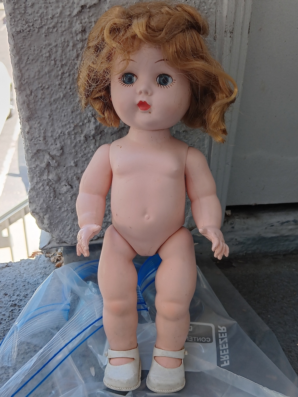 Vintage Doll, Unknown Toy Co., Mohair Wig, Orig Shoes, Working Eyes..